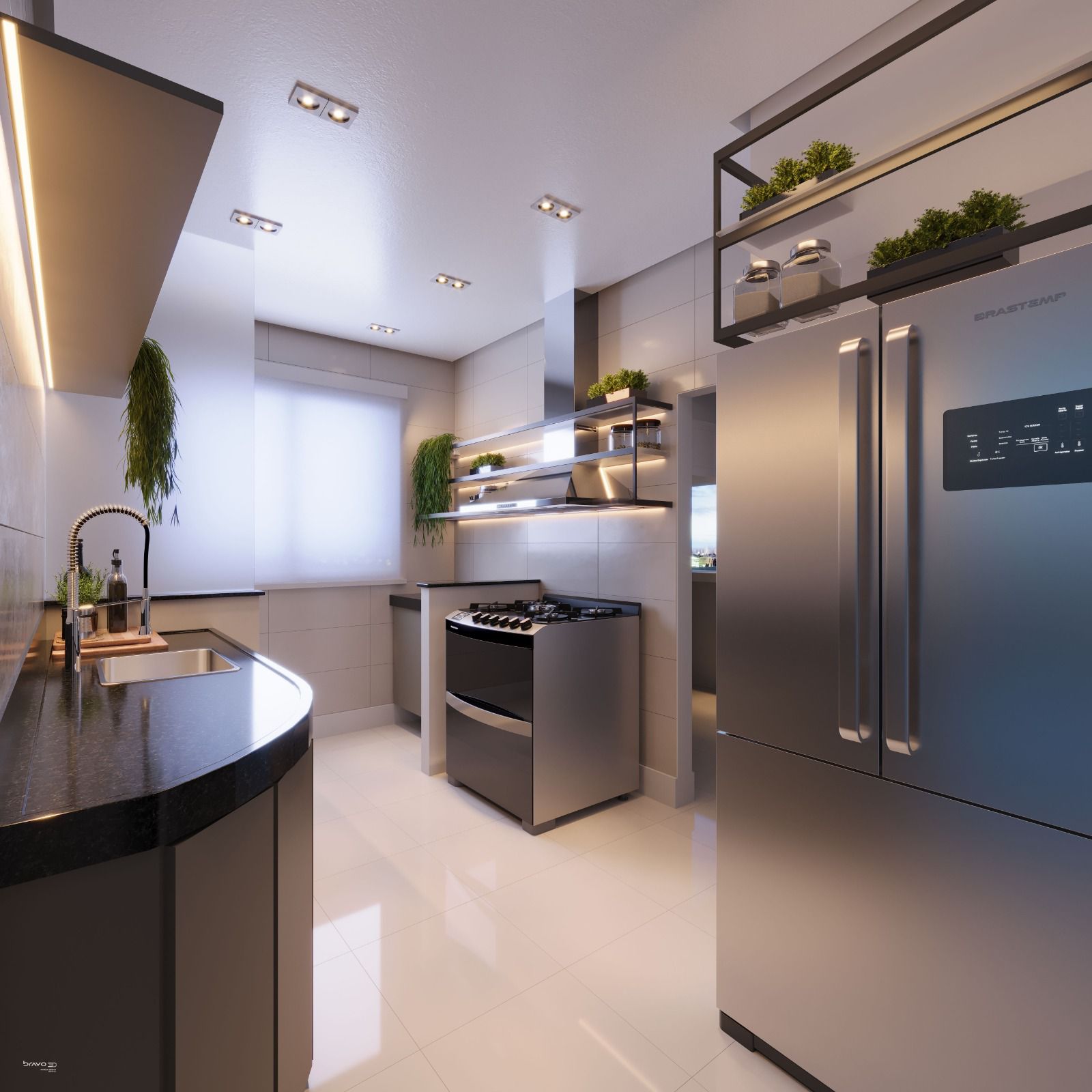 Cozinha moderna com acabamentos premium