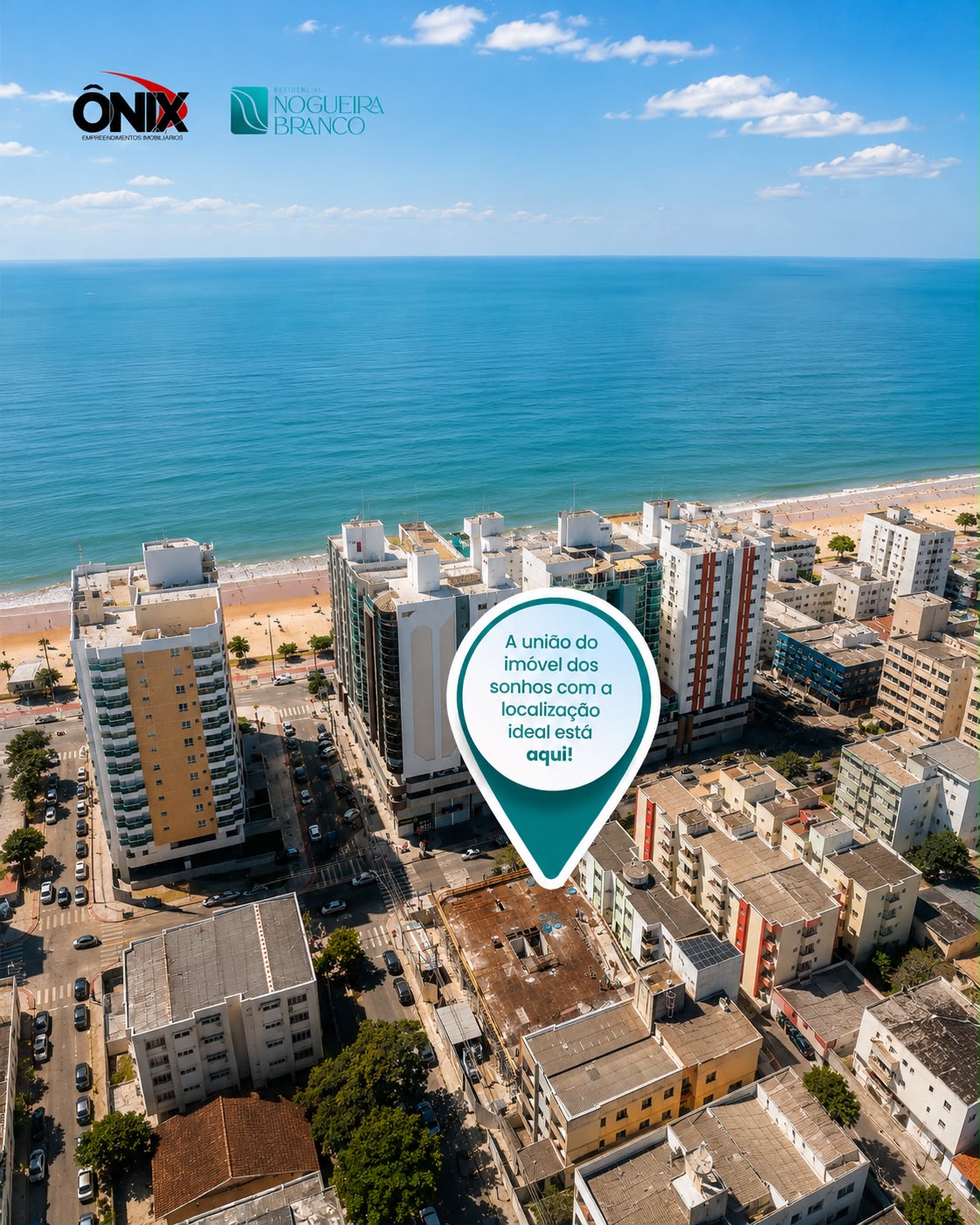 Vista aérea da Praia do Morro com a localização do empreendimento