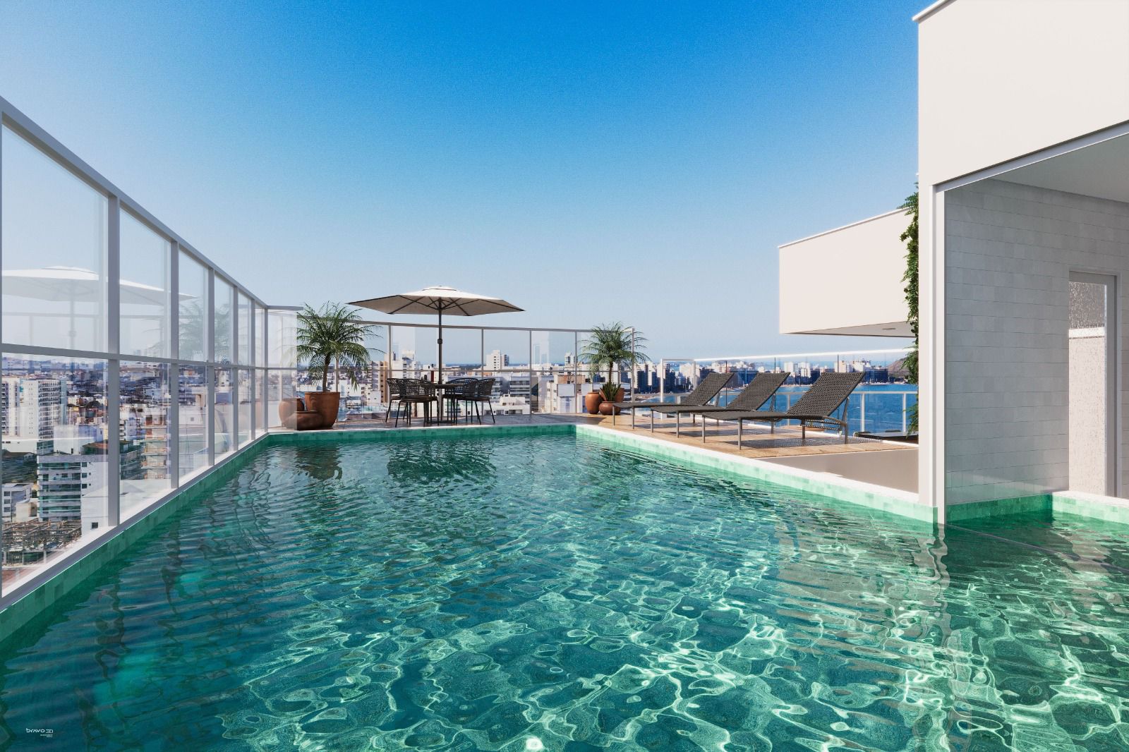 Piscina rooftop com vista para o mar