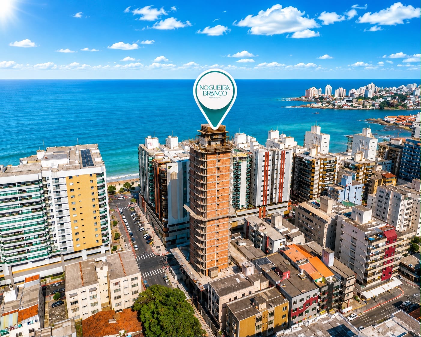 Vista aérea da Praia do Morro com a localização do empreendimento